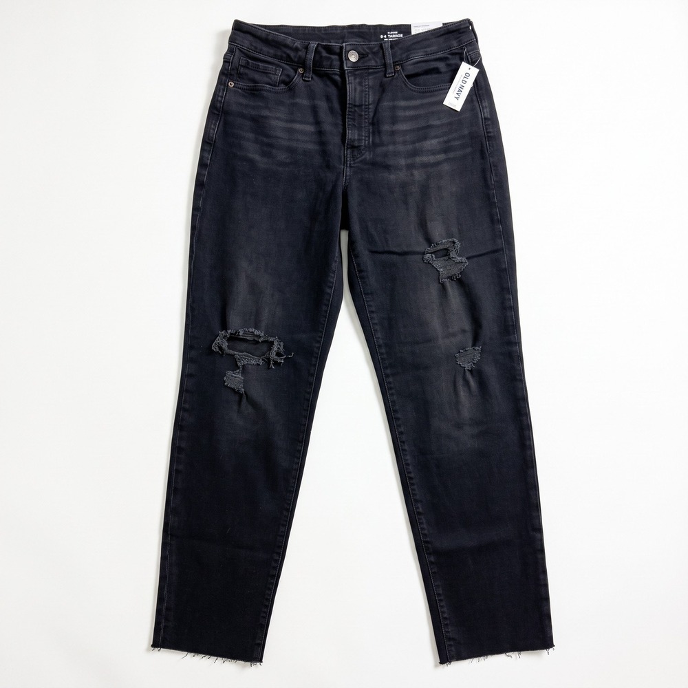 Old Navy Womens 8 Black O.G. Straight High-Rise Jeans Distressed Casual Grunge